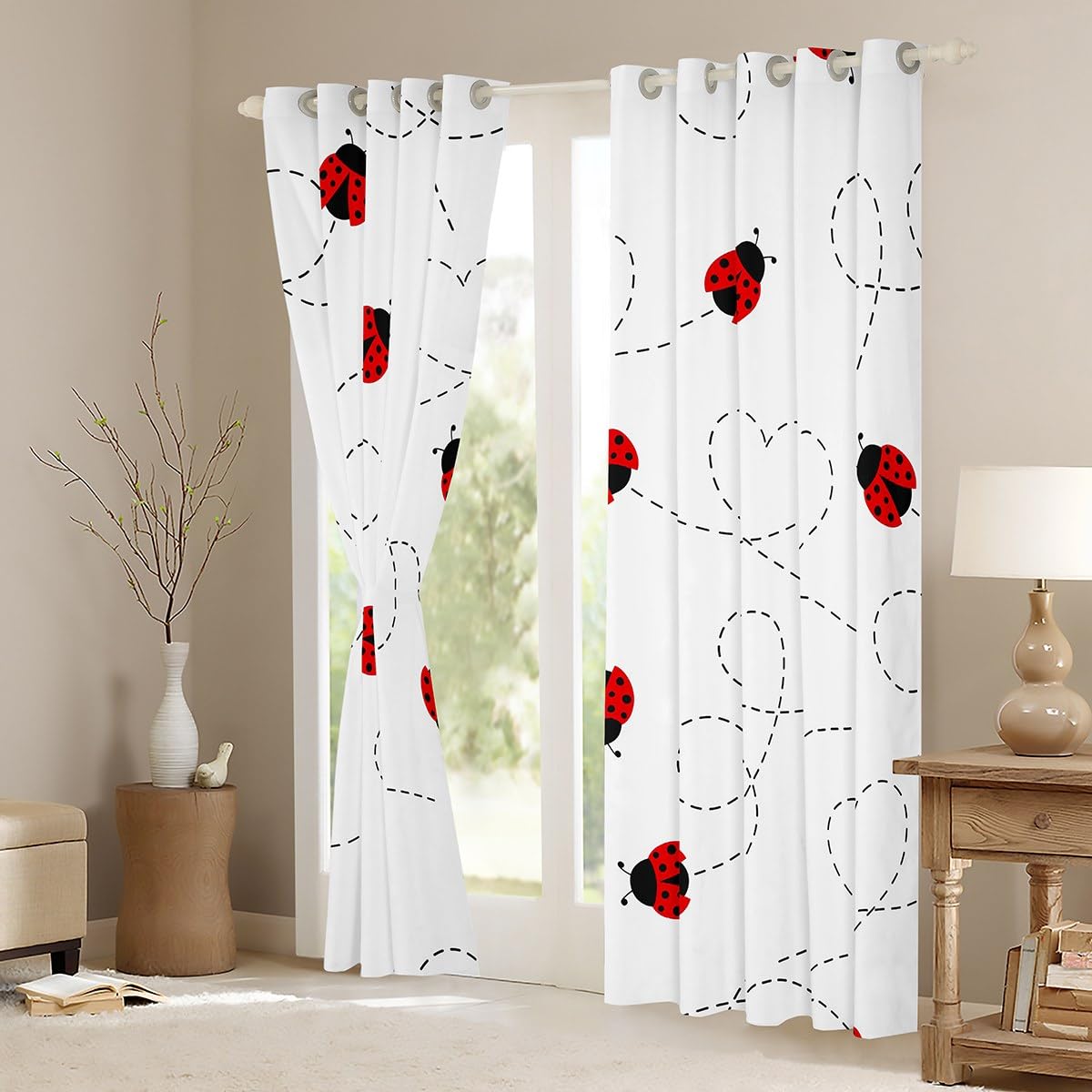 Tende oscuranti a righe con coccinelle per soggiorno 30% -50% tende oscuranti per e bambine graziose tendekawaii tendaggicon cartoni animati 1676 x 1828 cm (larghezza x lunghezza)