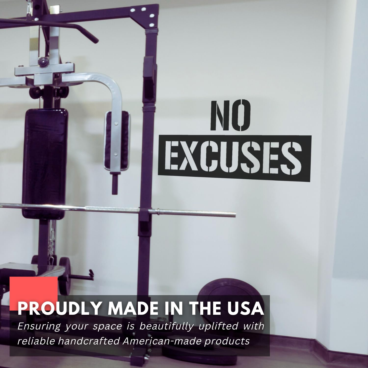 "NO EXCUSES" Inspirational Wall Decal - 36x7 Inch Removable Vinyl Sticker For Gym, Office, Bedroom