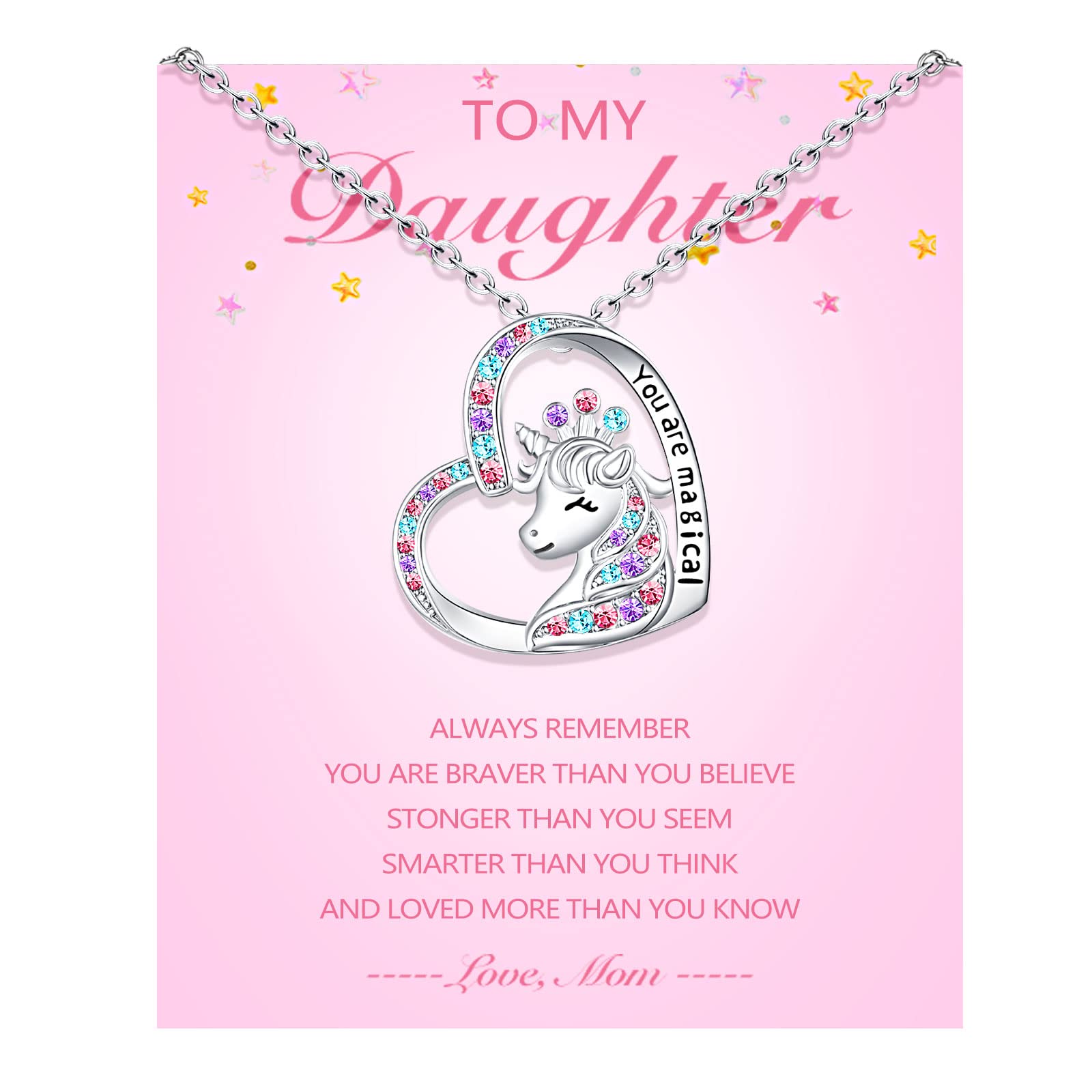Sincere Unicorn Necklace from Mom/Dad/Grandma/Grandpa, Birthday Gifts for Little Girls