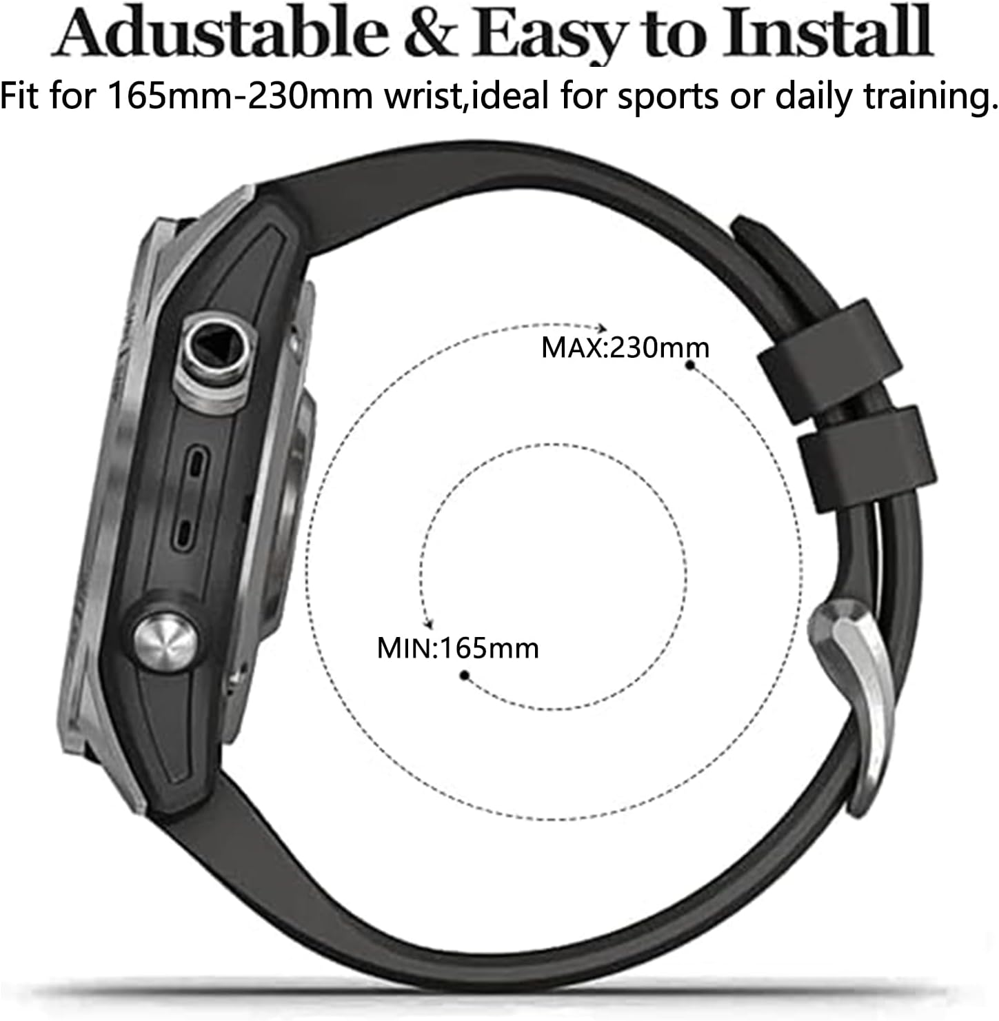 EZMVZKU 22mm Quickfit Sport Band for Garmin Fenix 8/8Pro 47mm/Fenix 7/7 Pro/6/6 Pro/5 Plus,Silicone Watchband Strap for Forerunner 970 965 955/Approach S70/quatix 8/tactix 8 47mm/Descent G2/G1 Solar - Image 4