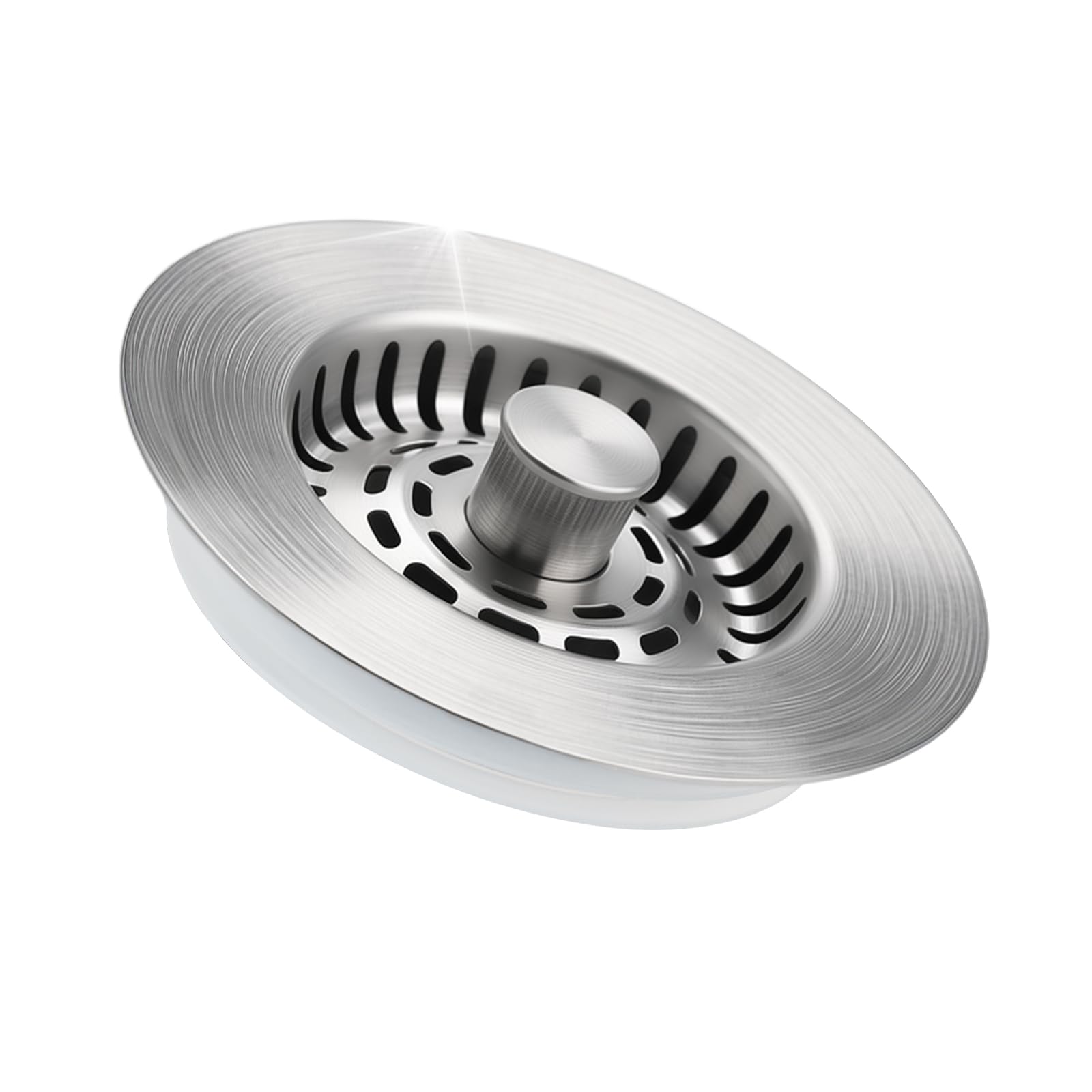 Hibbent Bouchons Évier Cuisine 3 en 1 Améliorés, Crépine Acier Inoxydable avec Base ABS, Double Joint Caoutchouc, Anti-Bouchage, Anti-Odeurs, Profondeur 28 mm, Nickel Brossé