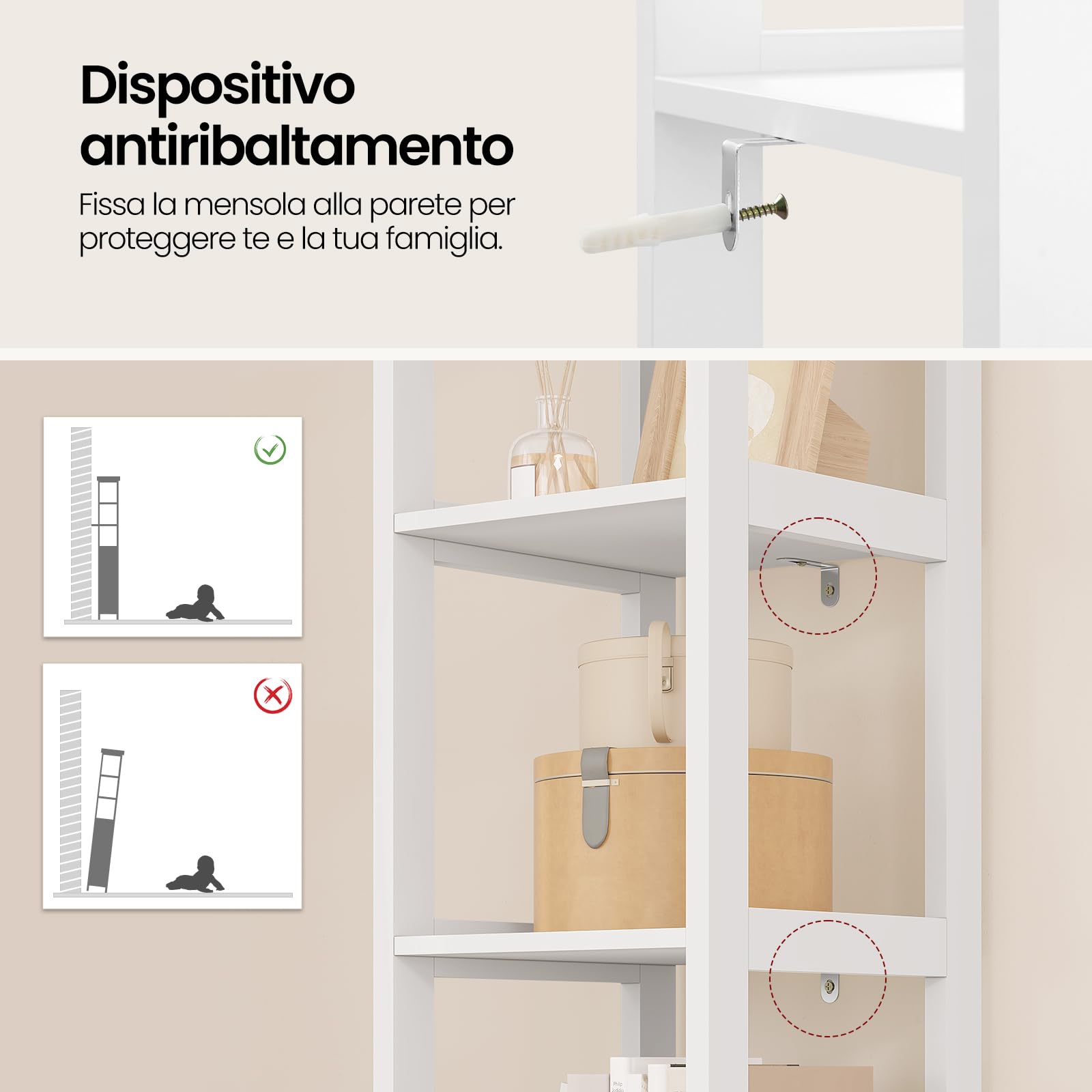 EUGAD Mobile Alto da Bagno, Mobiletto da Bagno, con 3 Scomparti Aperti, 30x30x163 cm, Portaoggetti, Mobiletto Salvaspazio Stretto, per Bagno, Soggiorno, Studio e Ufficio, Bianco 002WDG