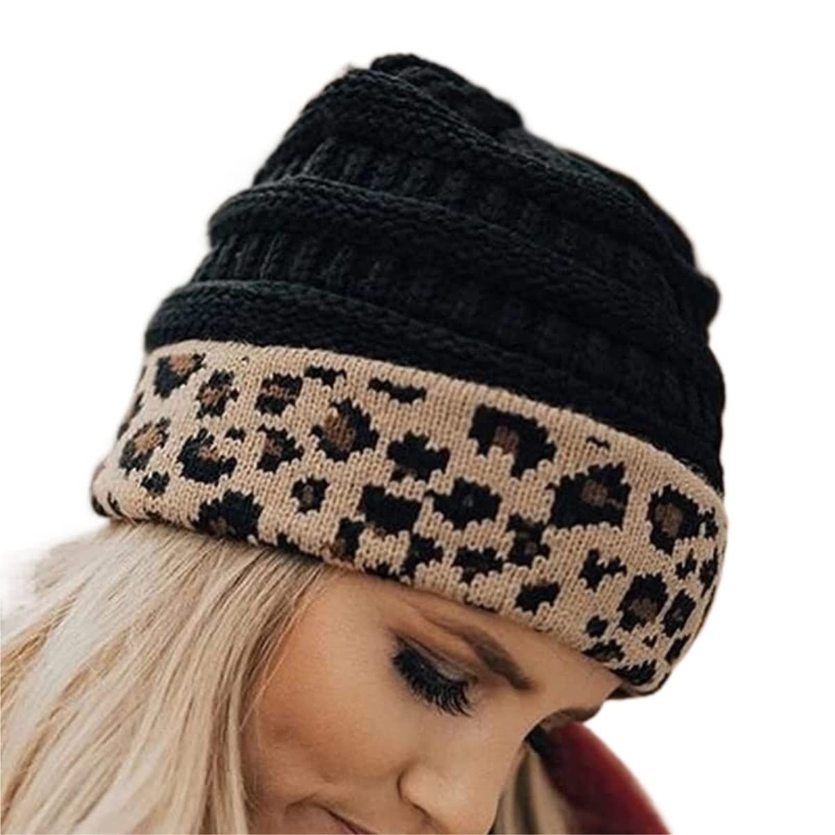 Czapka Ciepłe Czapki Zimowe Czapki Zimowe Dla Kobiet Czapka Beanie Z Dzianiny Leopard Ciepłe Miękkie Czapki Narciarskie Czapki Zimowe