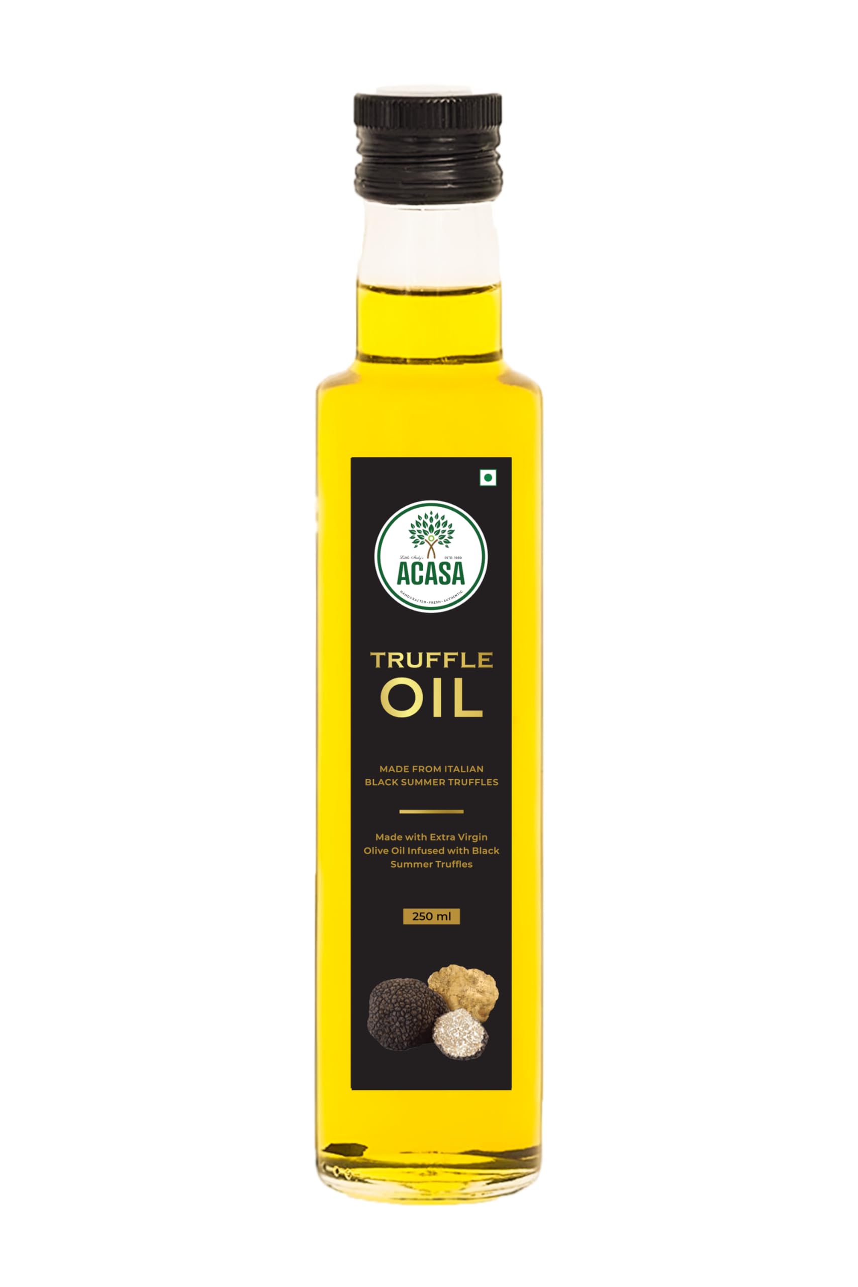 ACASA Truffle Oil 250ml – Extra Virgin Olive Oil Infused with Italian Black Summer Truffle – Organic Cooking Oil – Edible Truffle Flavour for Pasta, Pizza, Risotto – Gourmet Virgin Oil for Cooking