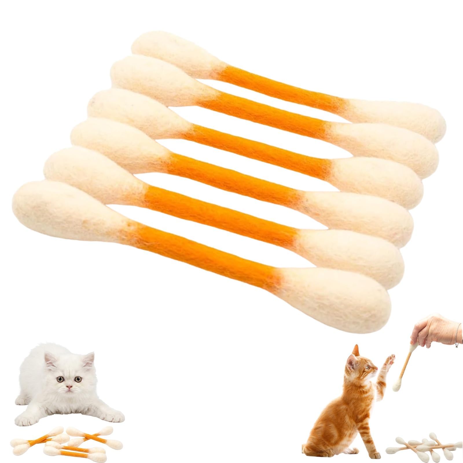 Cat Qtip Toy, 6 Pk Giant Qtip Cat Toy,Cotton Swabs Cat Toys with Catnip,Giant Kitten Chew Sticks for Indoor Boredom,Durable Dental Teething Ropes,Big Interactive Felt Kitty Kicker Play (Orange)