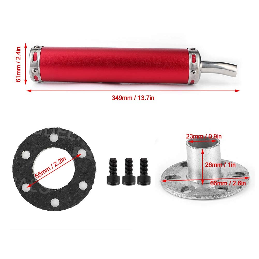 Silenziatore di scarico in acciaio inossidabile, parti modificate del silenziatore di scarico 20 mm/0,8 pollici per moto a 2 tempi(Rosso)