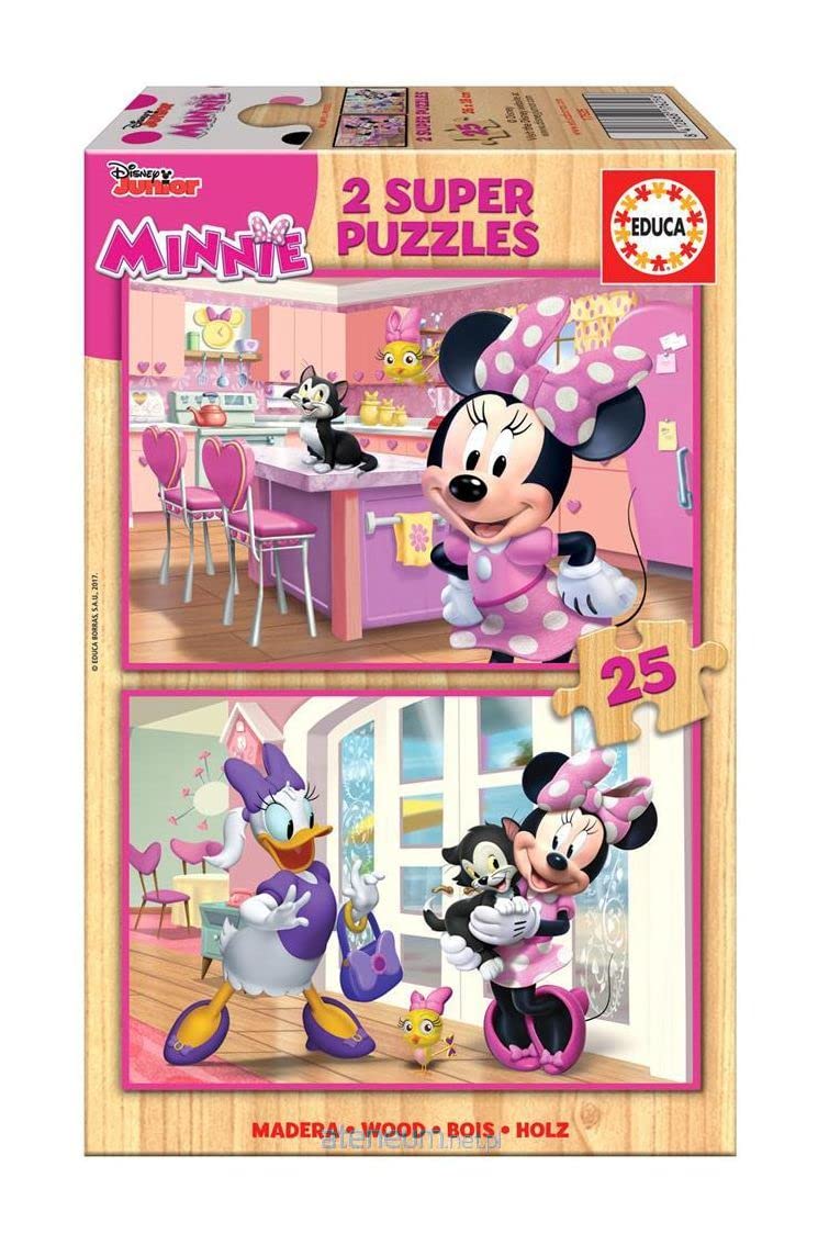 Educa - 2 Puzzles Infantiles de Madera 25 Piezas | Minnie Ayudantes Felices. Recomendado para 3 4 y 5 años (17625)