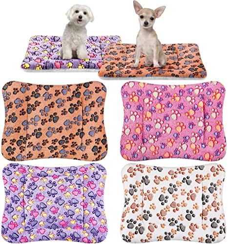 4 Pack Ultra Soft Dog Cat Bed Mat with Cute Prints Reversible Fleece Dog Crate Kennel Pad Cozy Washable Thickened Hamster Guinea Pig Bed Pet Bed Mat for Small Animals (Vivid Color, 23 x 18 Inches)