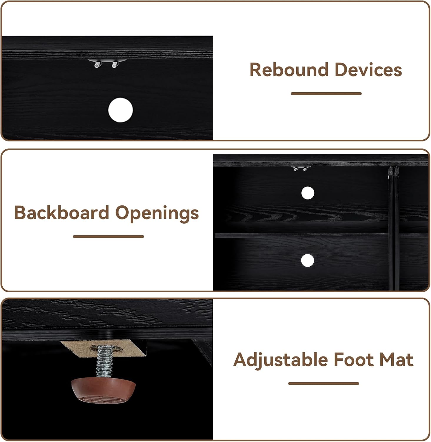 64" Fluted TV Stand for TVs up to 74 Inch, Modern Entertainment Center TV Console Media Console Credenza Table with Adjustable Shelves Pressed Spring for Living Room, Black - Image 4