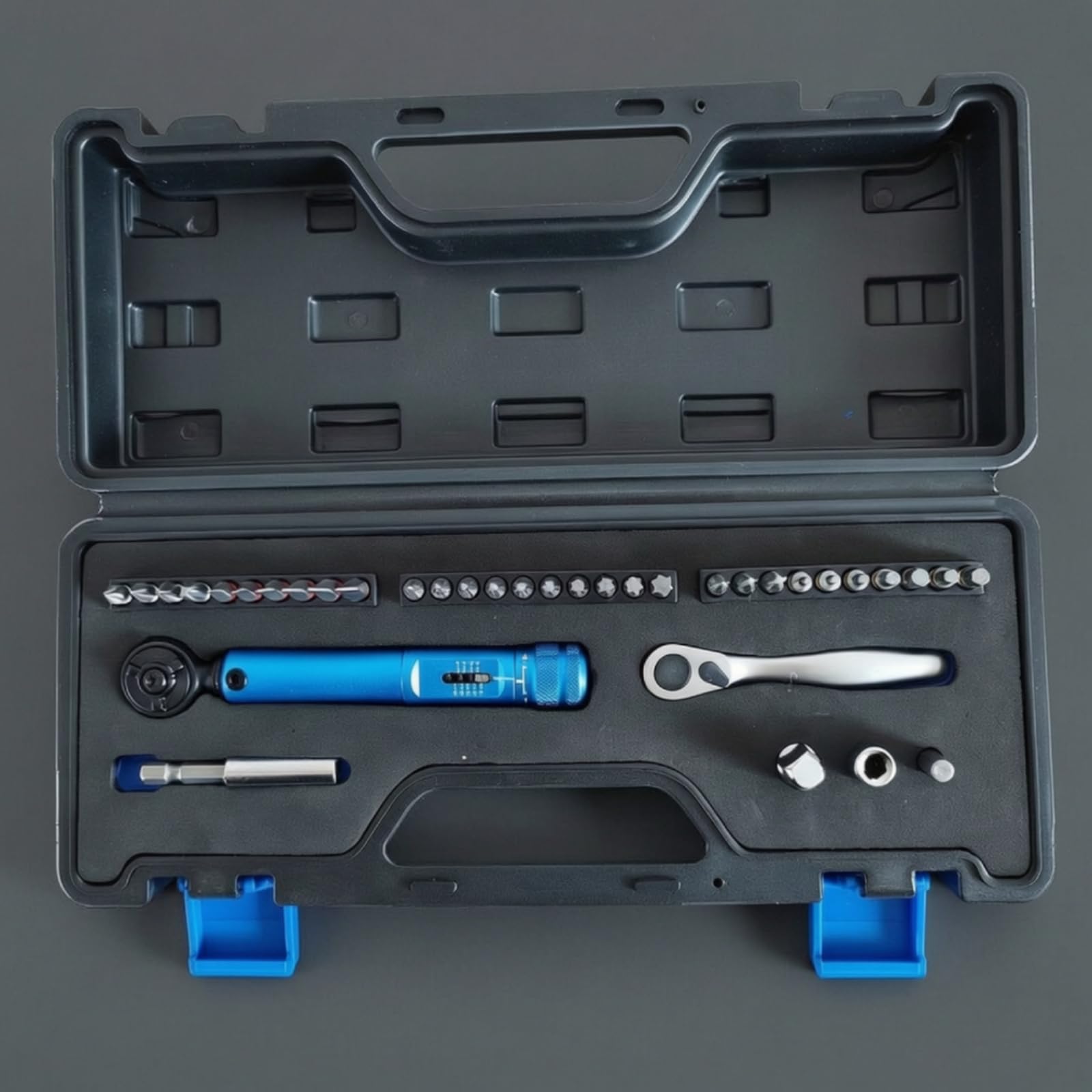 MagiDeal Chiave Dinamometrica Bici Set Riparazione Bussole Bit Adattatori Prolunga Cricchetto Controllo Coppia Stampata Custodia con Scomparti Adatta per Ciclisti Professionisti Laboratorio