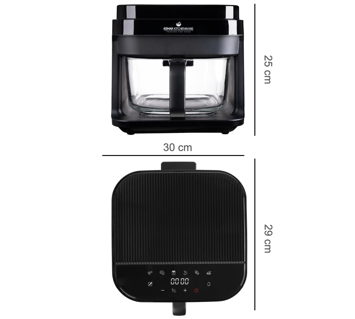 KHF-550 Heißluftfritteuse, 5,5 Liter,1.200W, Touchdisplay,Frittierkorb aus Glas ohne Beschichtung, Fritteuse mit Zange und Silikonuntersetzer (KHF-550 Standardausführung)