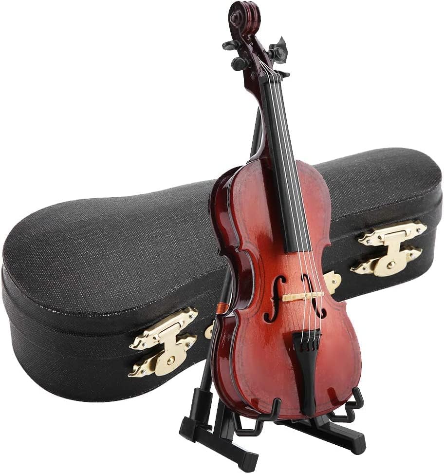Tiiyee Miniature Cello Model, Wooden Small Instrument Craft Ornaments 5.5in Replica with Case Simulate Musical Collectible Gift for Home Coffee House Decoration Friend Music Lovers Craft Collector