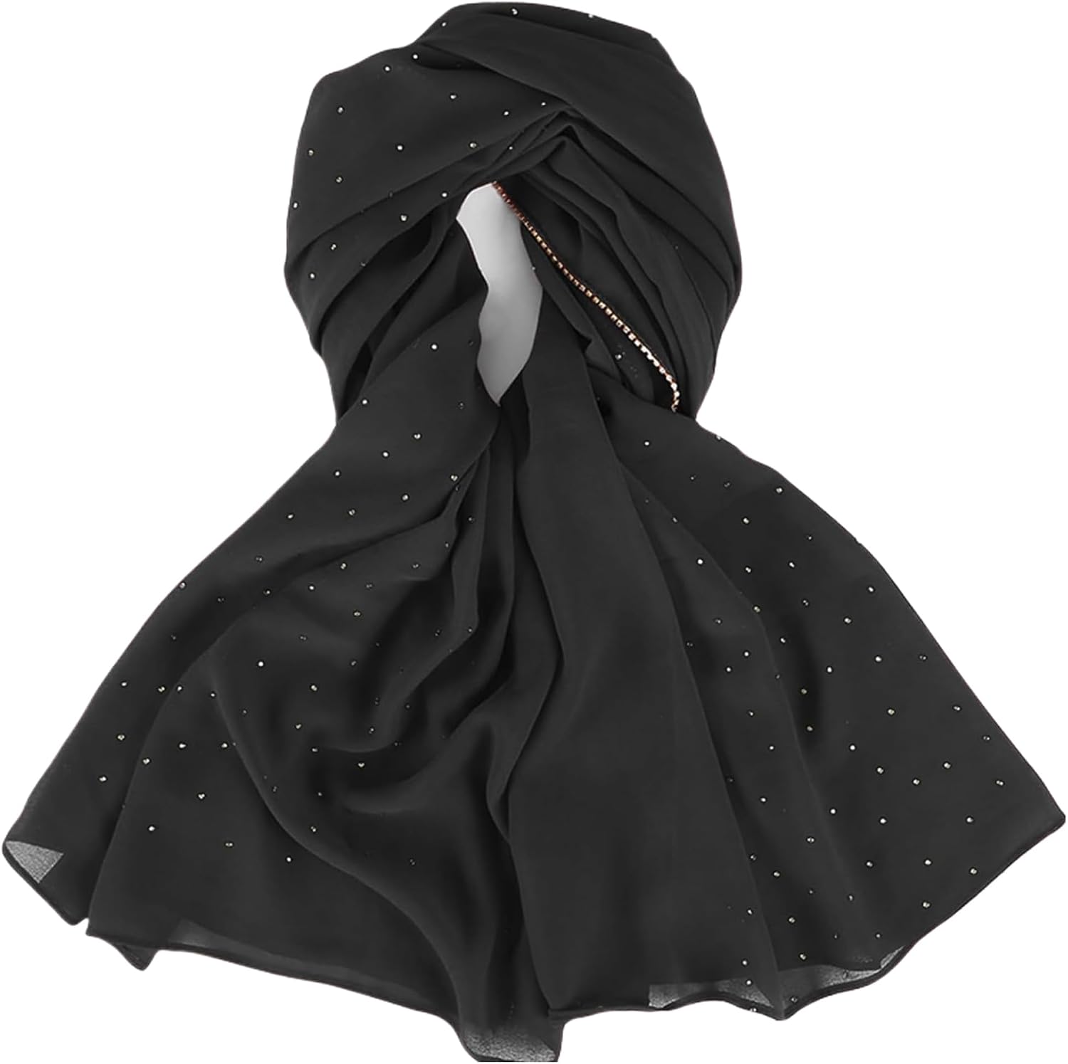 Hijab Scarf for Women, 71x28 Inch Soft Long Chiffon Hijab with Rhinestone, Fashion Chiffon Scarf, Black for Muslim Head Wrap Scarves