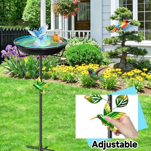 Metal Bird Bath for Outside, Vintage Garden Birdbath with Bird Statue, Freestanding Bird Bath Freeder with Sturdy 5 Prongs Base for Outdoors Patio Yard Lawn Decor (Blue) - 4