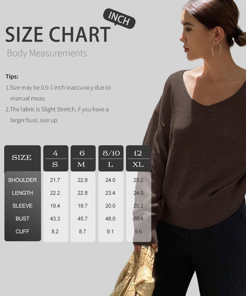 SKAYS Women's V-Neck Knitted Sweater Fashion Loose Off-The-Shoulder Solid Color Long-Sleeved Pullover - Image 8