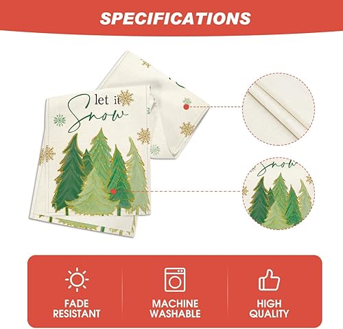 Miniatura 5 de Artoid Mode Green Tree Let It Snow - Camino de mesa de Navidad en julio, decoración de mesa de comedor de cocina y fiesta en el hogar, 13 x 72