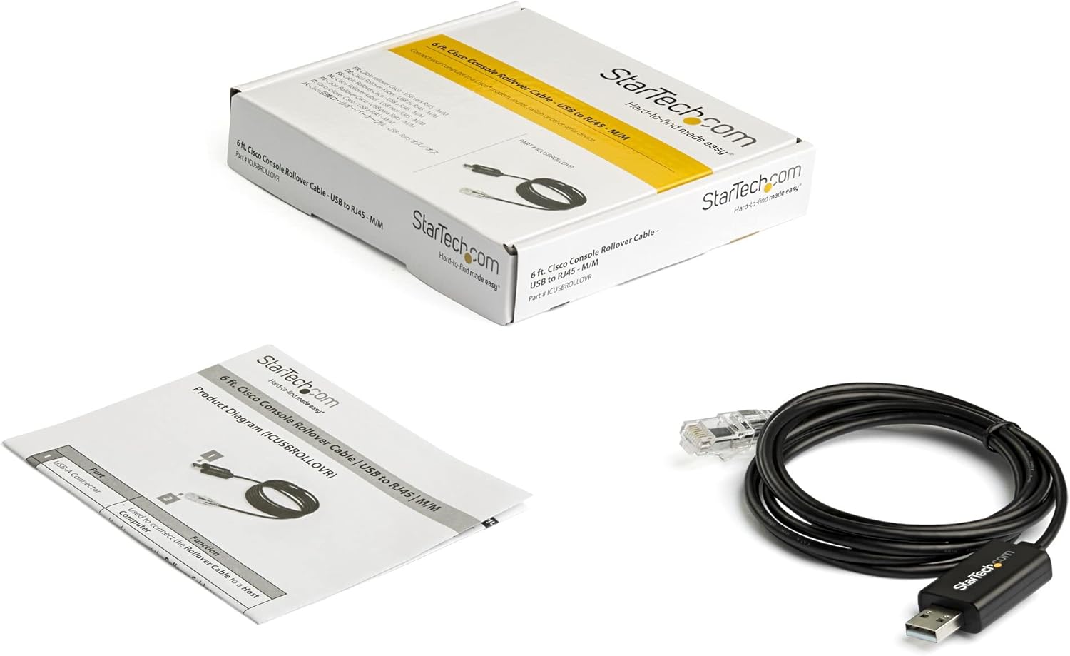 StarTech.com 6 ft (1.8 m) Cisco USB Console Cable - USB to RJ45 Rollover Cable - 460Kbps - Windows, Mac and Linux Compatible - M/M (ICUSBROLLOVR),Black