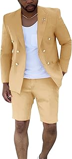 Shorts Suits for Men 2 Piece Slim Fit Double Breasted Mens Shorts Suit Set Casual Prom Summer Beach Wedding Tuxedos