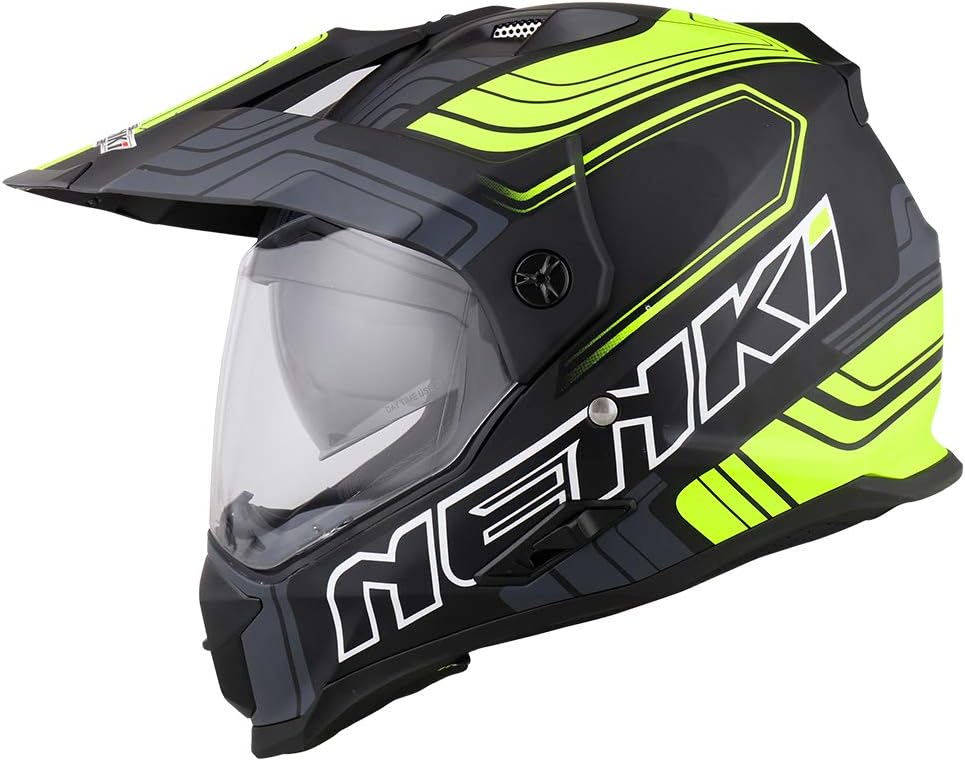 NENKI NK-313 Adventure Dual Sport Enduro Helmets ECE Approved With Sun Visor (Small, Black Yellow Matt)