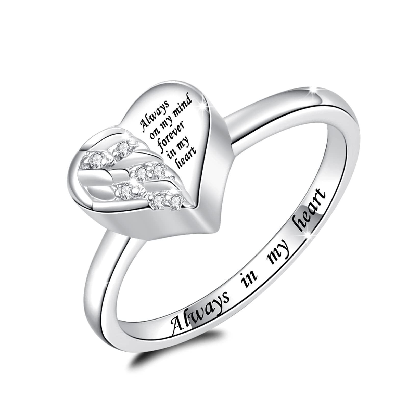 IOHUPCI 925 Sterling Silver Cremation Urn Ring Holds Loved Ones Ashes Angel Wing Heart Cremation Keepsake Ring Jewelry for Pet Human Ash (8)