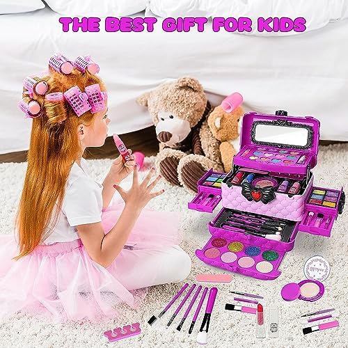 54 Pcs Kids Makeup Sets for Girls,Teenage Make Up Starter Kit,Children Princess Pretend Play Games Toys Presents,Little Girl Birthday Gifts Set For Age 4 5 6 7 8 9 10 11 12 Years Old