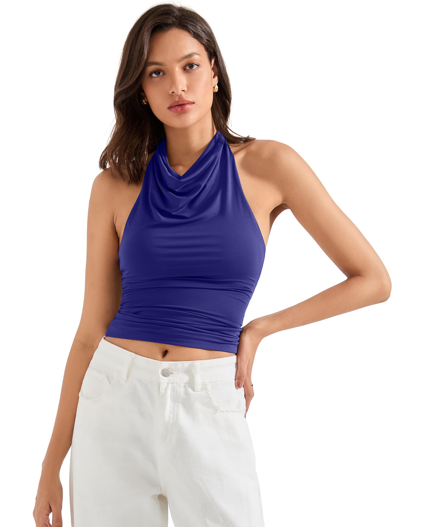 SUUKSESS Women Halter Backless Tank Tops Sexy Cowl Neck Summer Going Out Cami Tops - 74% off