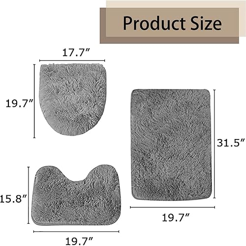 Miniatura 2 de Juego de 3 alfombras de baño ultra suaves, incluye alfombra de baño antideslizante absorbente de agua, tapete de contorno para tapa de inodoro