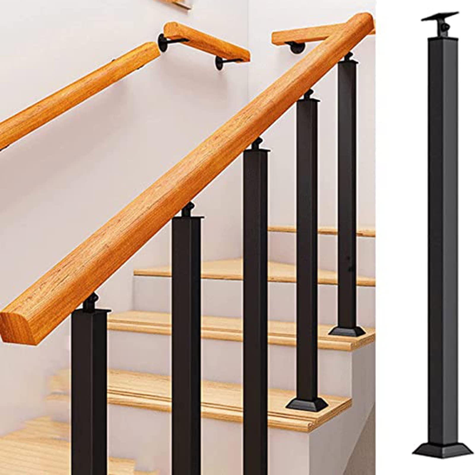 Lqsybhd Black Stair Baluster Posts- 270° Adjustable Metal Railing Spindles With Flat Bracket Base And Screws Kits, Iron Posts For Deck Balcony Indoor Outdoor Decor(Size:85cm/34In,Color:black)