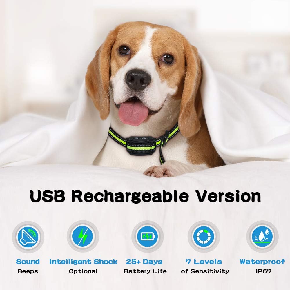 Dog Bark Collars for Small, Medium and Large Dogs - Waterproof Rechargeable Dog Bark Collar Anti Barking with 3 Training Modes, 1-7 Adjustable Intensity Levels