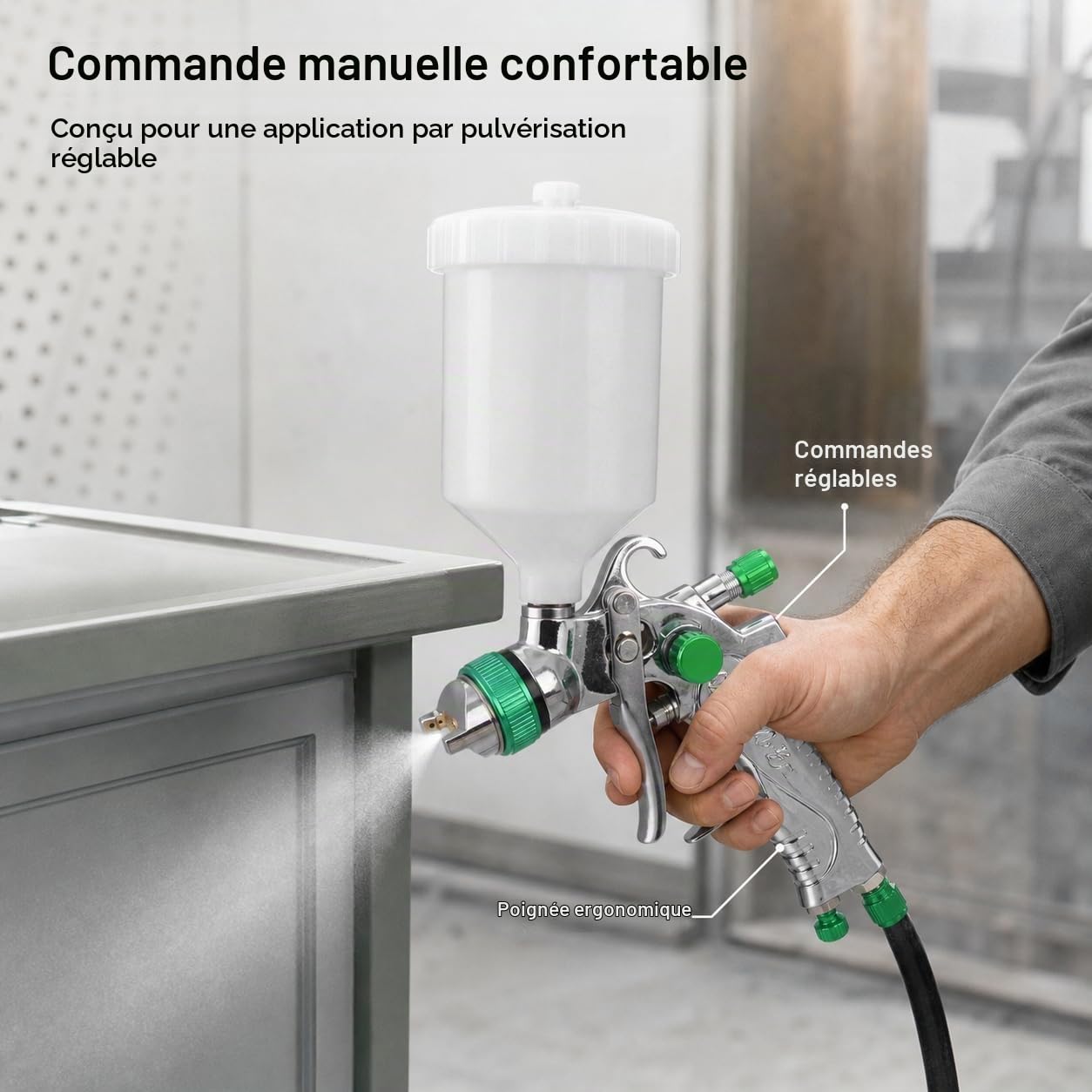 Pistolet à Peinture Pneumatique HVLP 600ml avec 4 Buses (1,4/1,7/2,0/2,5mm) pour Murs, Automobile et Rénovation - Vert