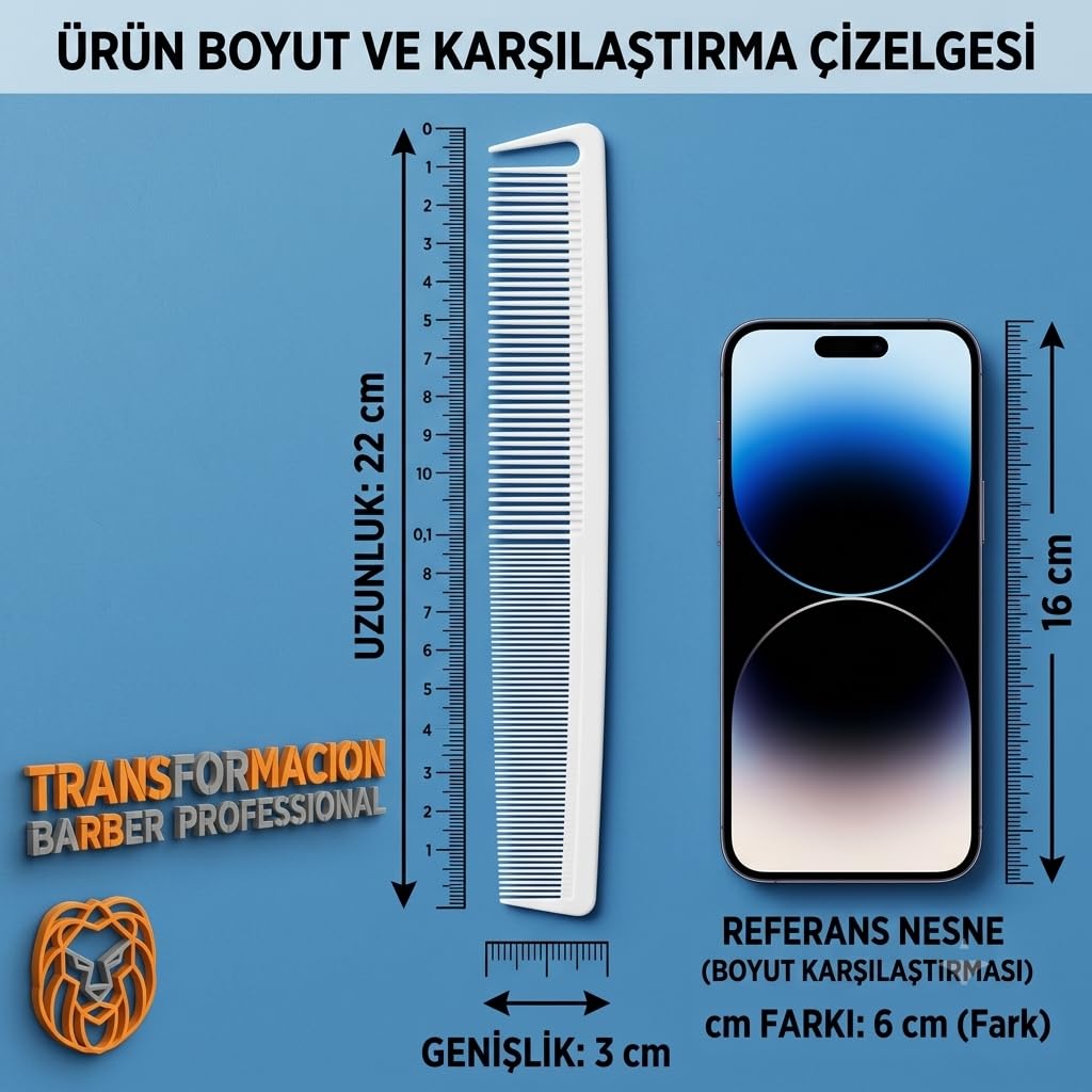 Transformacion Profesyonel Karbon Kesim Tarağı - Antistatik Berber & Kuaför Tarağı 22 cm 721790