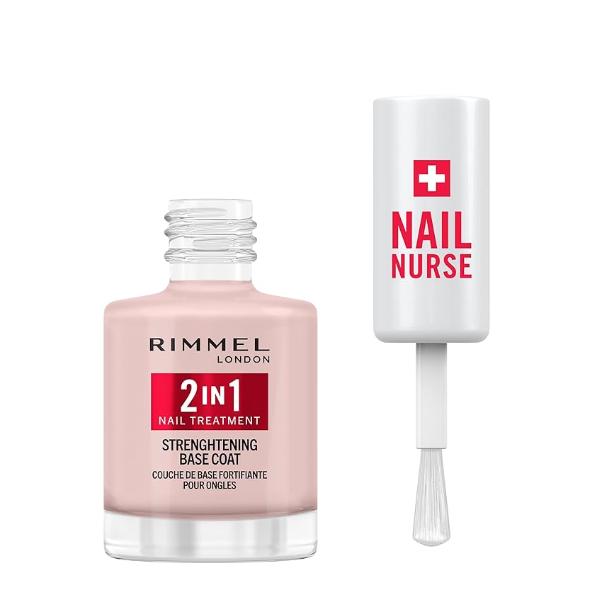 Rimmel London, Nail Care Base & Rinforzante 2 in 1, Protegge e stimola la crescita, Formula Vegana ad Asciugatura Rapida, con Estratto di Sedano, Biotina e Ametista, 12ml