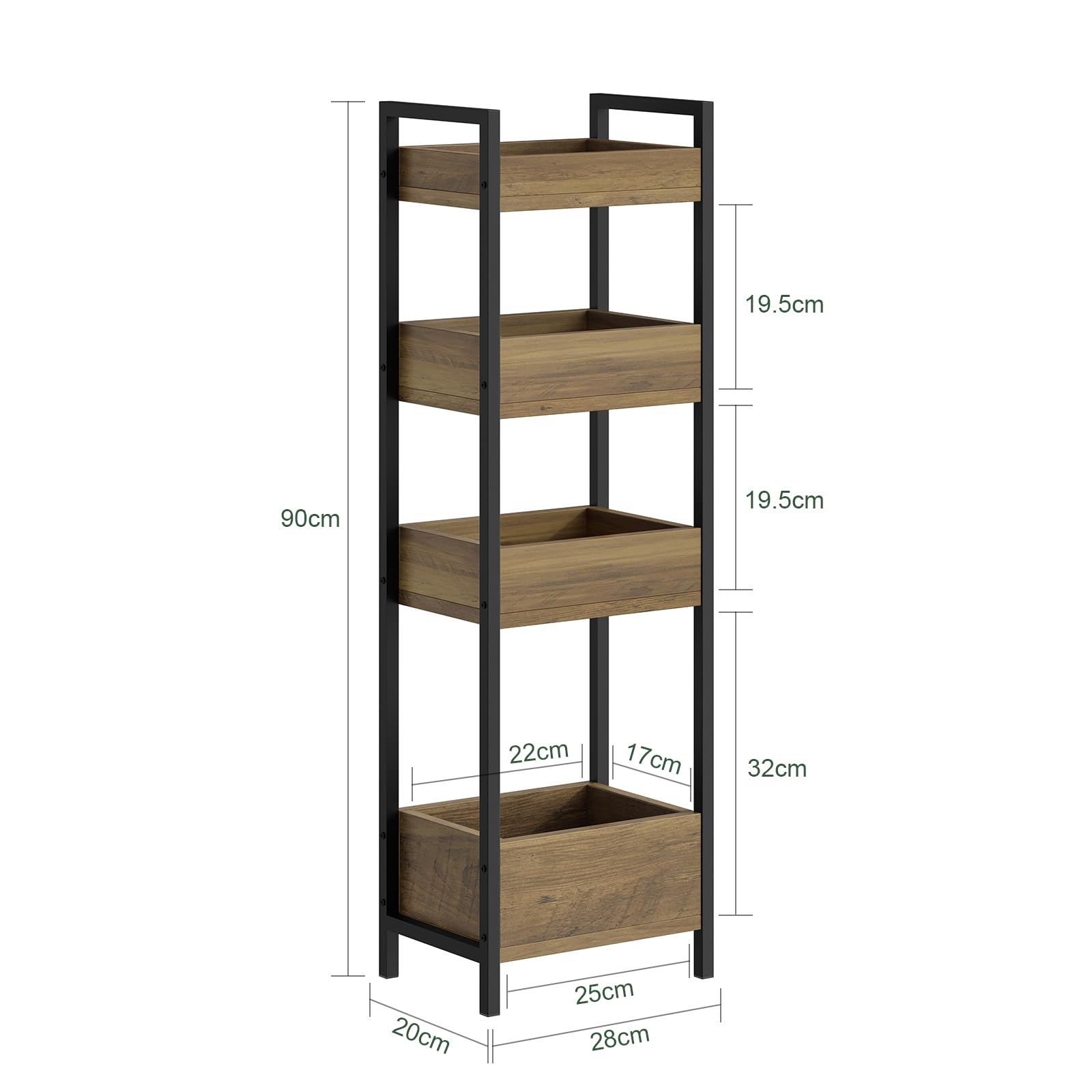SoBuy Mobiletto Bagno Salvaspazio Stretto con 4 Ripiani - Mobile Bagno Salvaspazio Design Industriale 20 cm Larghezza Scaffale per WC e Lavanderia in Legno e Metallo FRG226-H-F