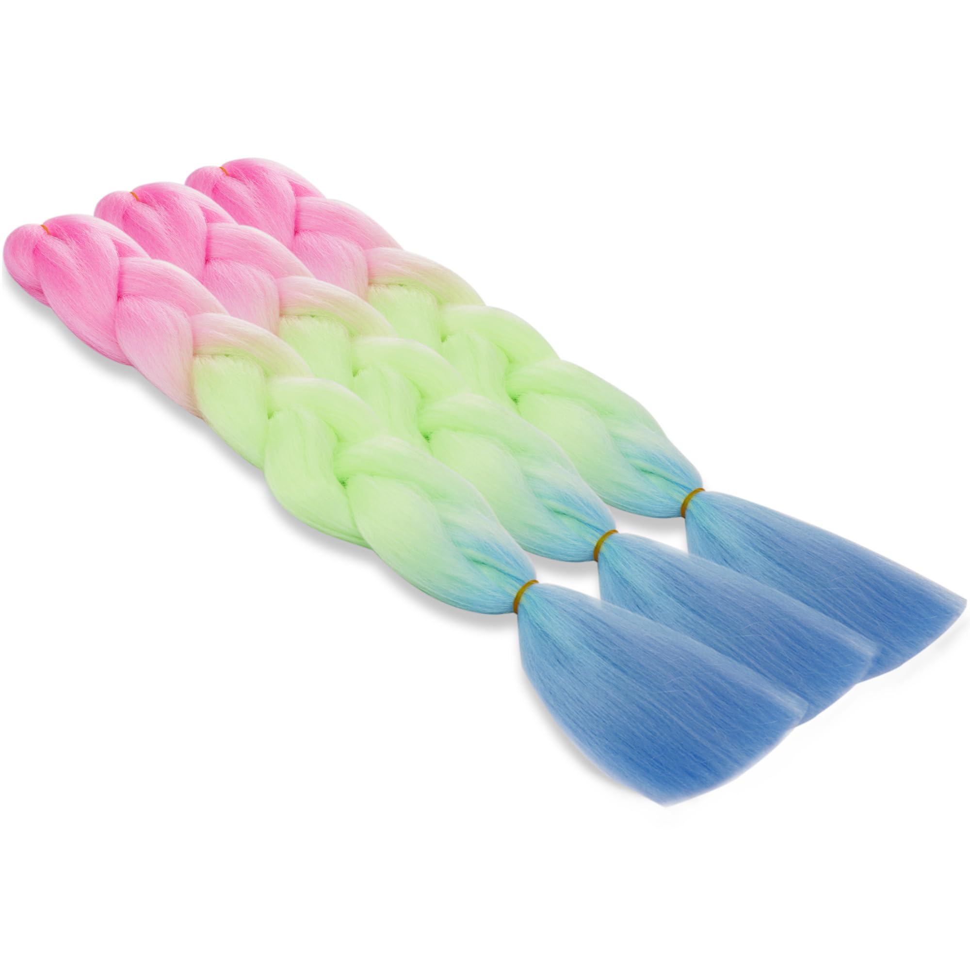 Colorfulpanda 3pcs/pack Ombre Jumbo Braiding Hair Extensions,Heat Resistant Synthetic Pre Stretched Braiding Hair,for Box Braids Braiding Hair 24inch (Pink/Green/Blue) - Image 4