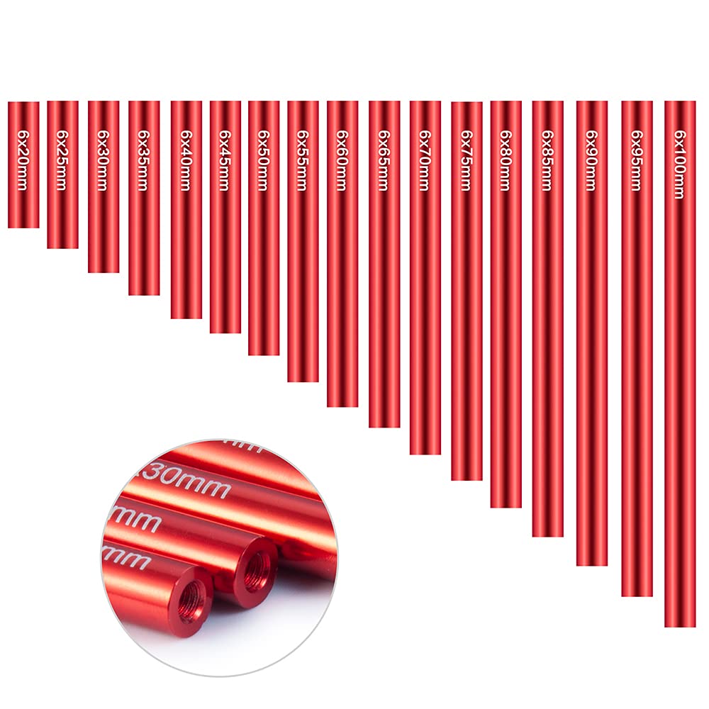 Que-T 17pcs 20-100mm Metal Linkage Pull Rod Kit for 1/10 RC Axial SCX10 Rock Crawler Car Upgrade Parts (Red)