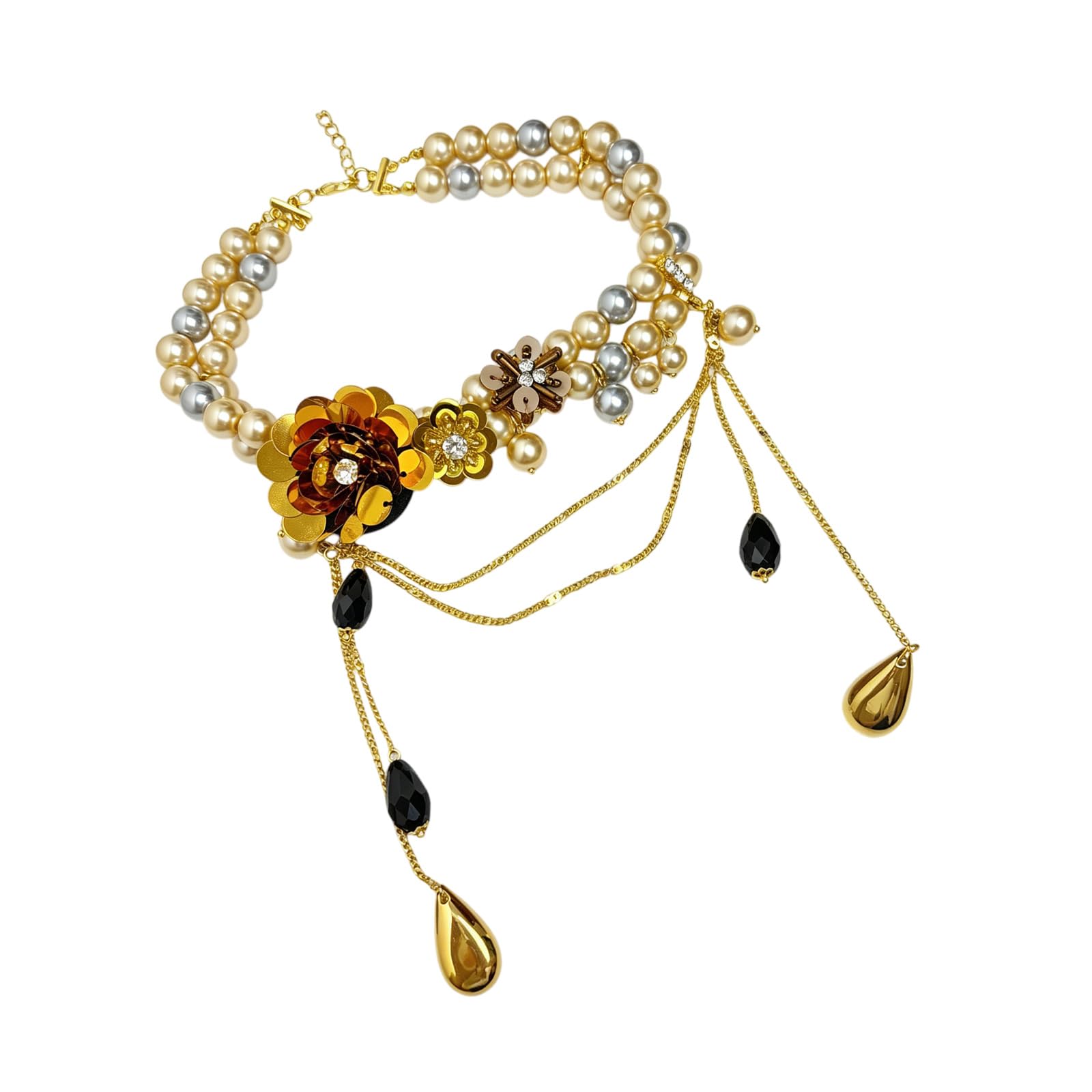 BWANGIAO Elegant Beaded Flower Fringe Necklace With Adjustable Chain For Women Vintage Clavicle Chain Jewelry