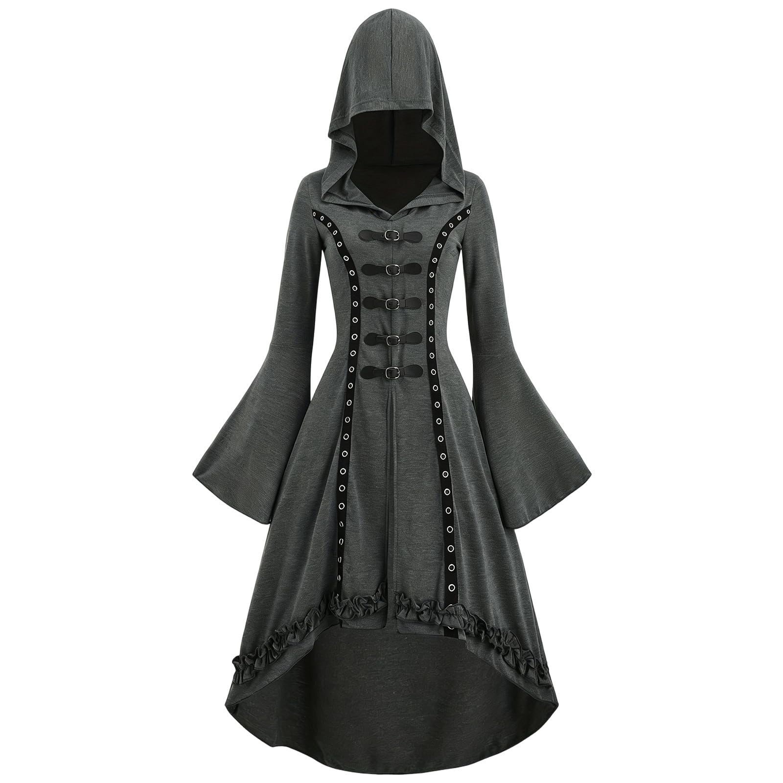 Elegante abito gotico femminile con mantello con cappuccio taglio asimmetrico per cosplay di