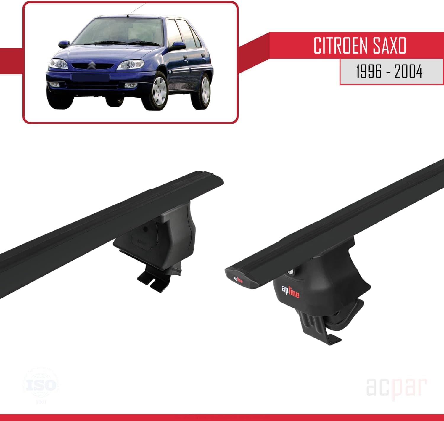 Compatible with Citroen Saxo 1996-2004 ACE-4 Car Roof Rack Cross Bar Black Aluminium 2 Bars