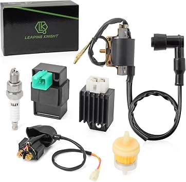 Ignition Coil Kit with 5 Pin AC CDI Box Voltage Regulator Rectifier Solenoid Relay & Spark Plug for Kazuma Meerkat 50cc Falcon 70cc 90cc 110cc Taotao Roketa Coolster 110CC ATV 3050B
