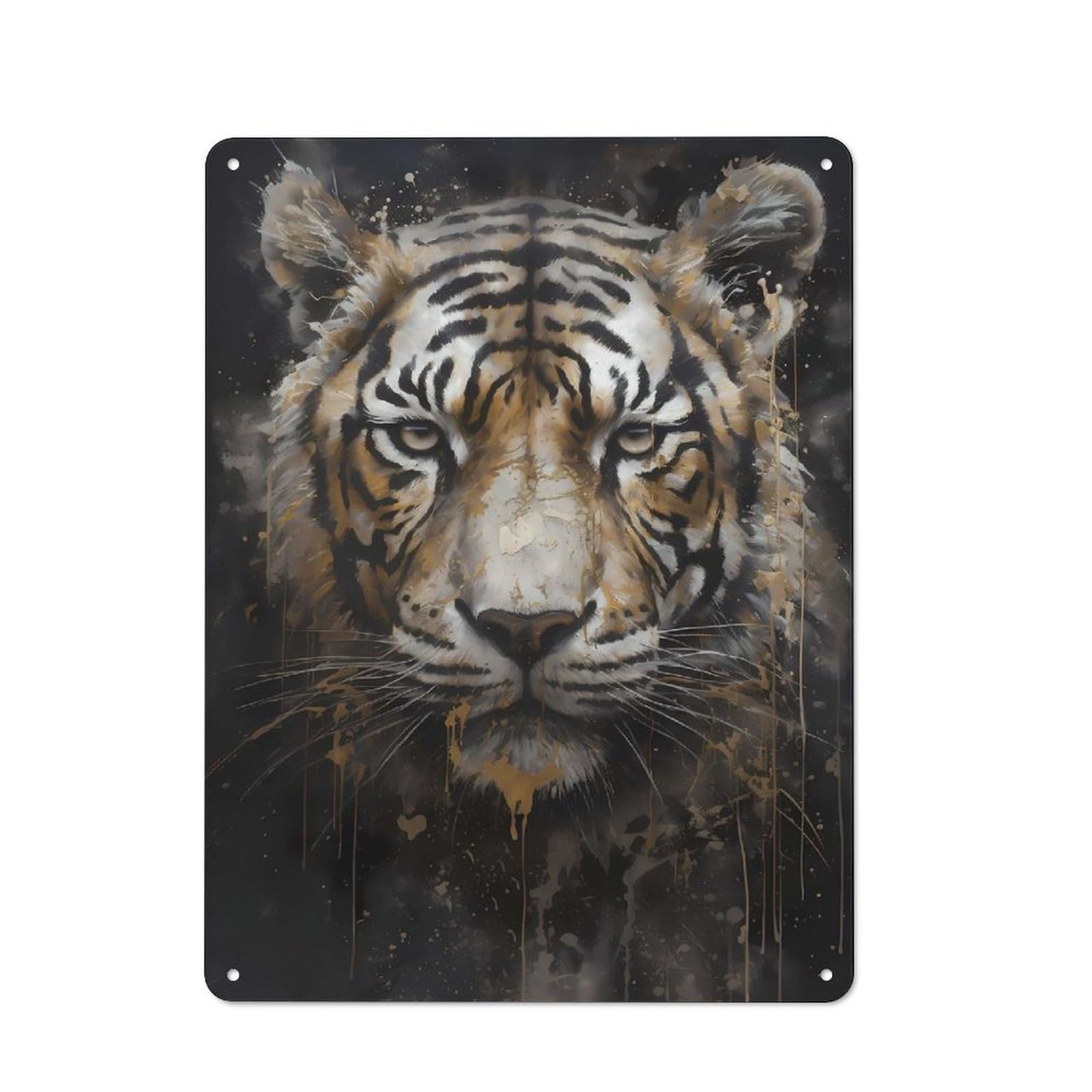 Retro Metal Plaque 40x30cm Featuring Tiger, Bistro Wall Plaque for Bakery, Diner, Cafe Or Family Room