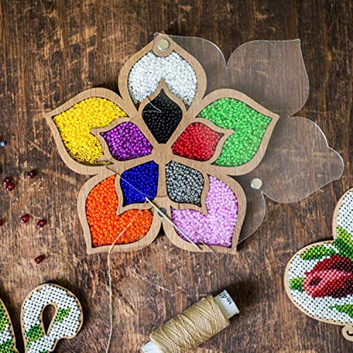 Lonjew Wood Bead Organizer Tray With Lid Supply Storage Jewelry Making Gift, Bead Container, Needle Magnet, Beadwork Accessory, Small Clear Cover, Beads Wood Flower Storage #TOP3