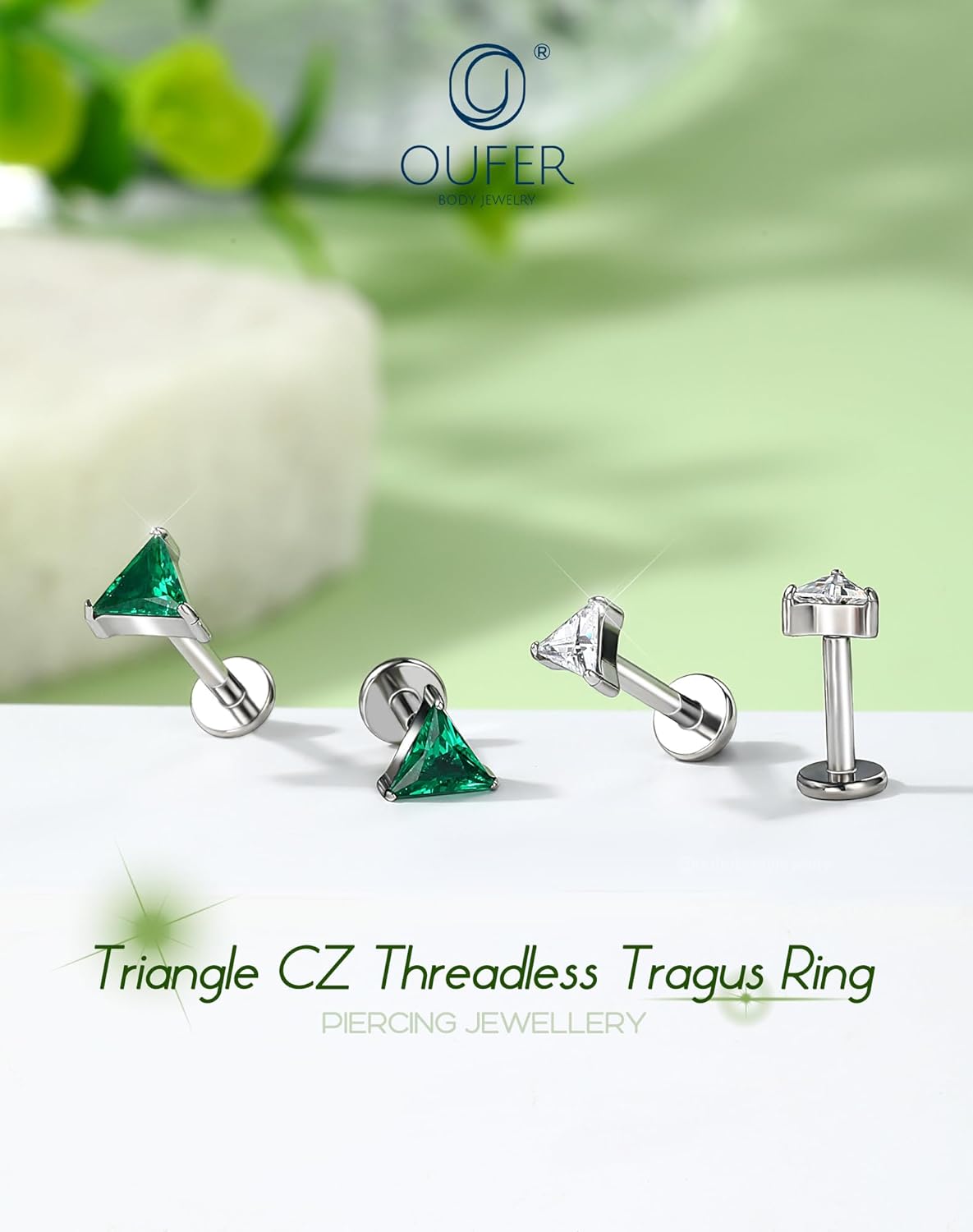 OUFER 16G Helix Piercing Jewelry, 316L Stainless Steel Forward Helix Earrings, Triangle Clear CZ Flat Back Labret Lip Piercing, Push Pin Cartilage Tragus Earrings For Women Men - Image 6