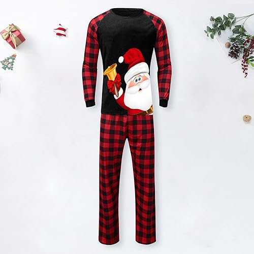Miniatura 3 de JEGULV Pijamas familiares de Navidad a juego, lindos y divertidos pijamas estampados, trajes de dormir de Navidad a cuadros rojos a juego