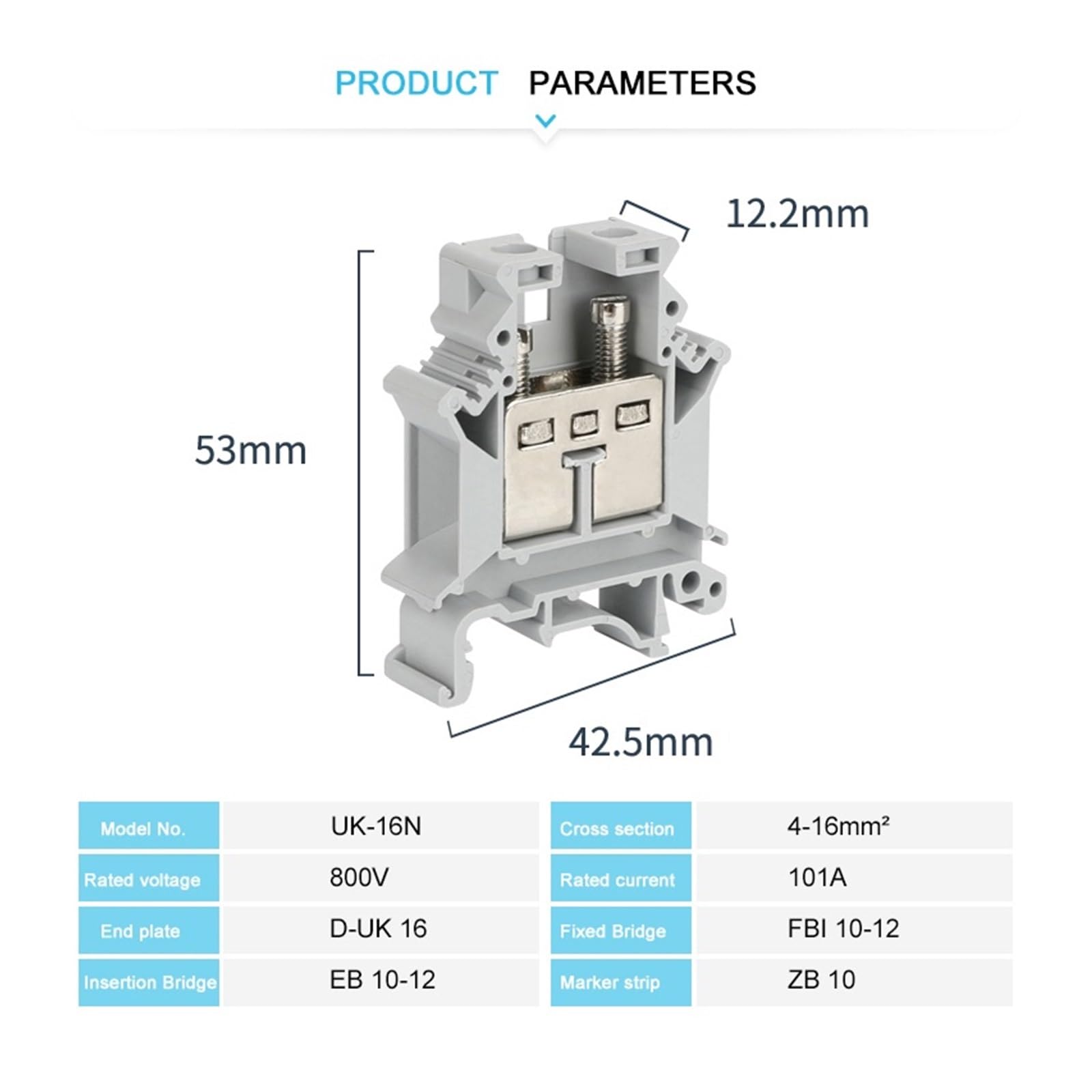 5 pz 16 Collegamento a vite 16mm² Striscia a 2 conduttori Cavo Spina Filo Connettore elettrico Morsettiera universale su guida DIN(Insertion Bridge)