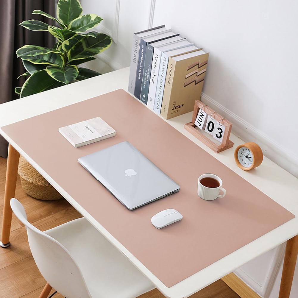Luxurious Leather Desk Mat Extended Mouse Pad,Durable Office Home School Table Writing Desk Mat Waterproof PU Leather Desk Protector (Pink,70x140cm)