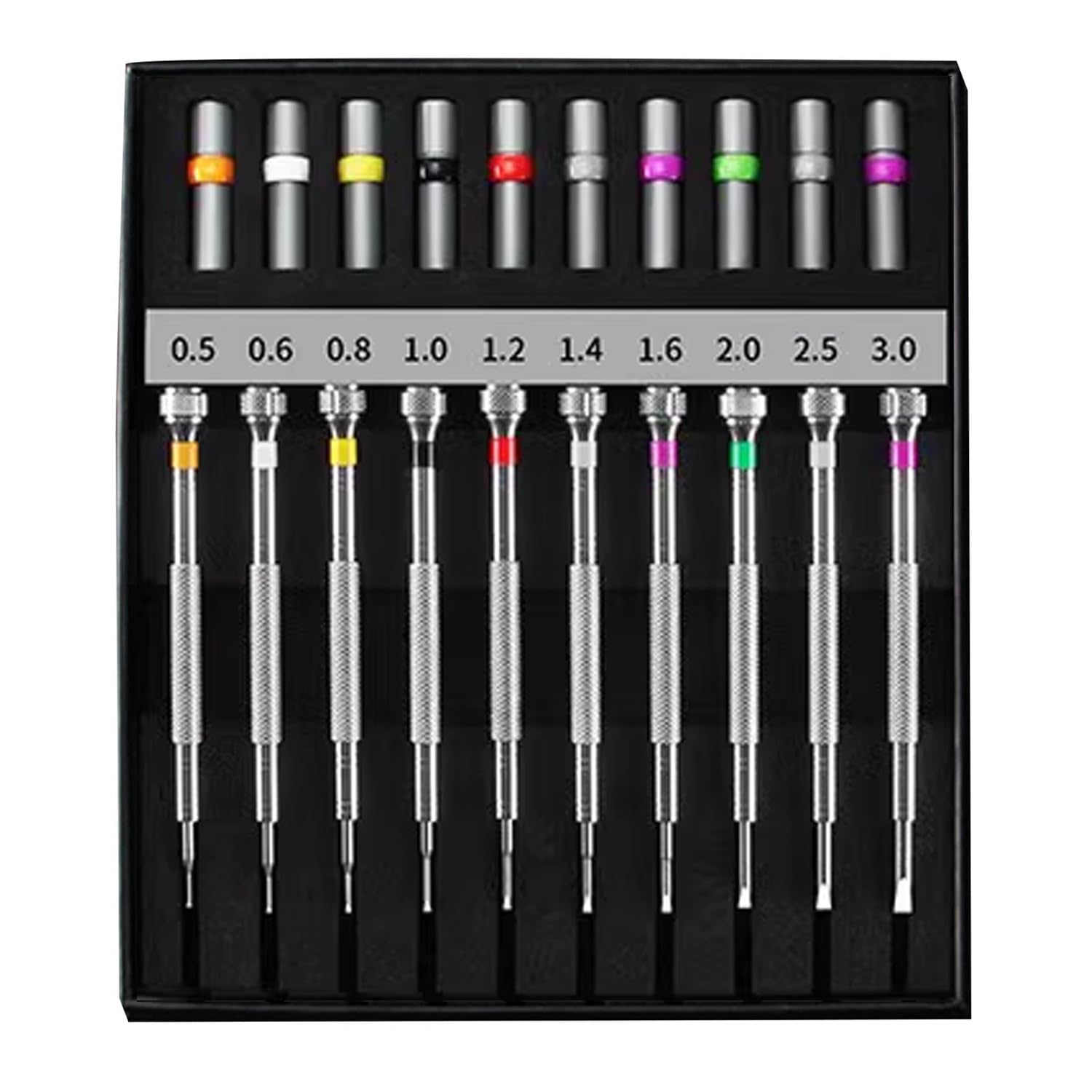 COYEUX Zestaw wkrętaków mini 10 sztuk, stalowy zestaw wkrętaków do zegarków, 10 różnych rozmiarów śrubokrętów do zegarków, laptopów, okularów, kamer