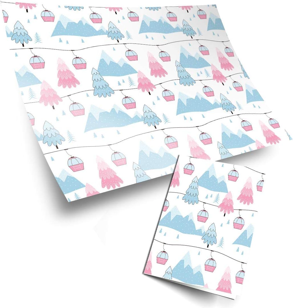 4 x Wrapping Paper Sheets Alpine Ski Lift Trees Snowboard Ski Skiing