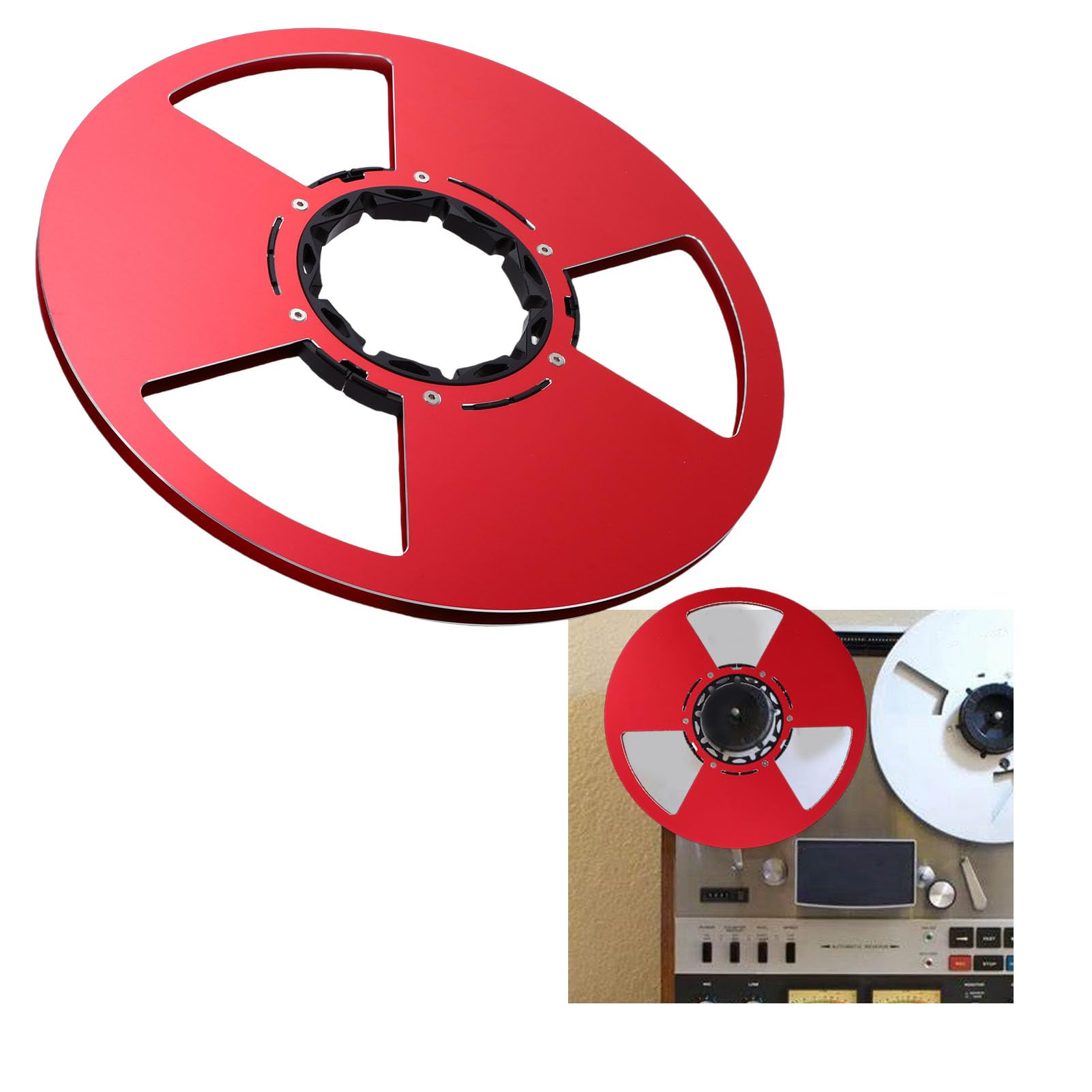Carrete de Cinta Vacío de 10,5 Pulgadas, Carrete Abierto de Aleación de Aluminio para Cintas de 1/4 de Pulgada, Recogida de Grabación Universal para, para MAXELL, Brida NAB, (rojo)