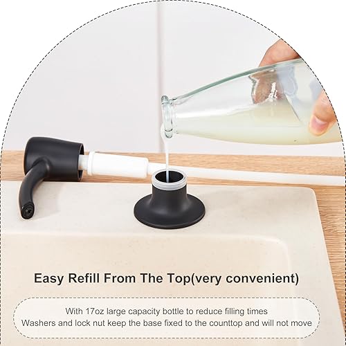 Vista 13 de GAGALIFE Kitchen Sink Soap Dispenser with 17 OZ Large Bottle - Sink Soap Dispenser for Kitchen Sink, Refill from The Top (Brushed Nickel)
