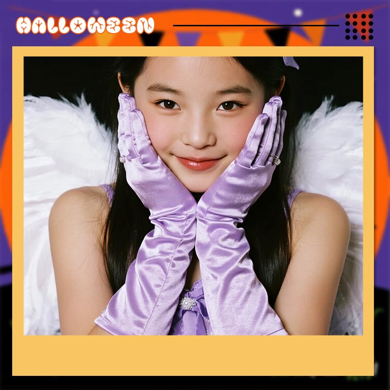 Girls Birthday Party Gloves for Kids Halloween Outfits for Toddler Girl Cosplay Costumes for Tea Party Gloves with Bow Charms4